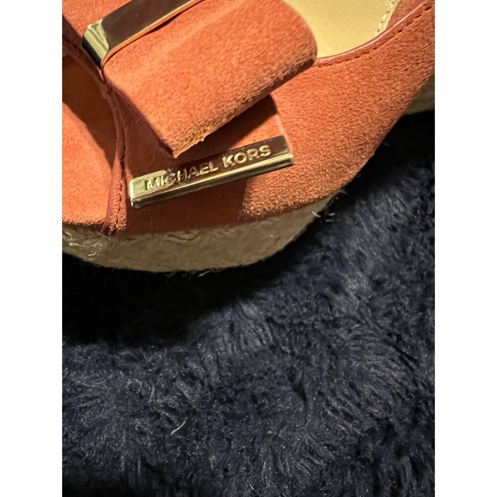 Michael Kors Coral Suede Wedge Espadrilles 6.5 Peep Toe Bow NWT - Picture 7 of 9